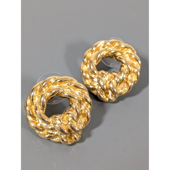 Vintage Monet Gold Tone Door Knocker Style Round Classic Pierced Earrings - Picture 3 of 7